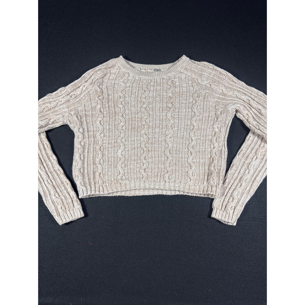 Chan Luu Womens Beige Cable Knit Cropped Sweater Size M Oatmeal Crew  Pullover